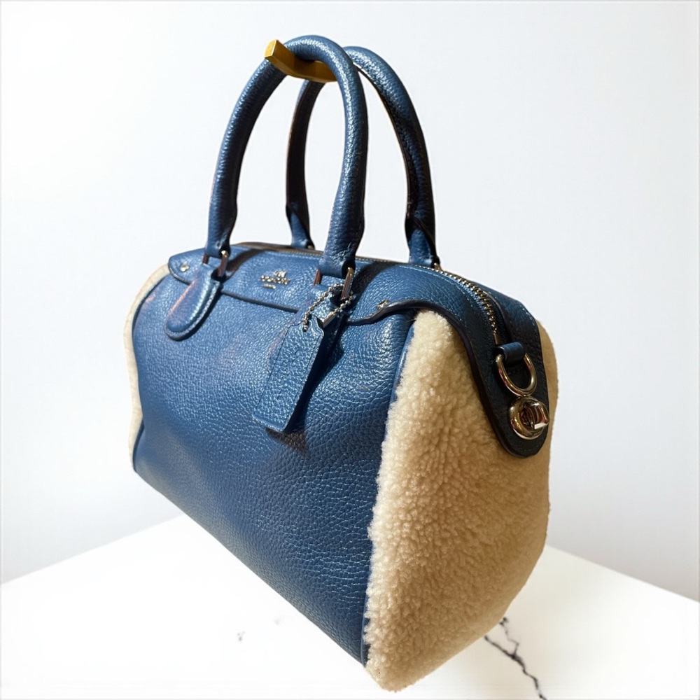 Coach Mini Bennett Slate Blue Shearling & Leather Satchel Crossbody 🧊